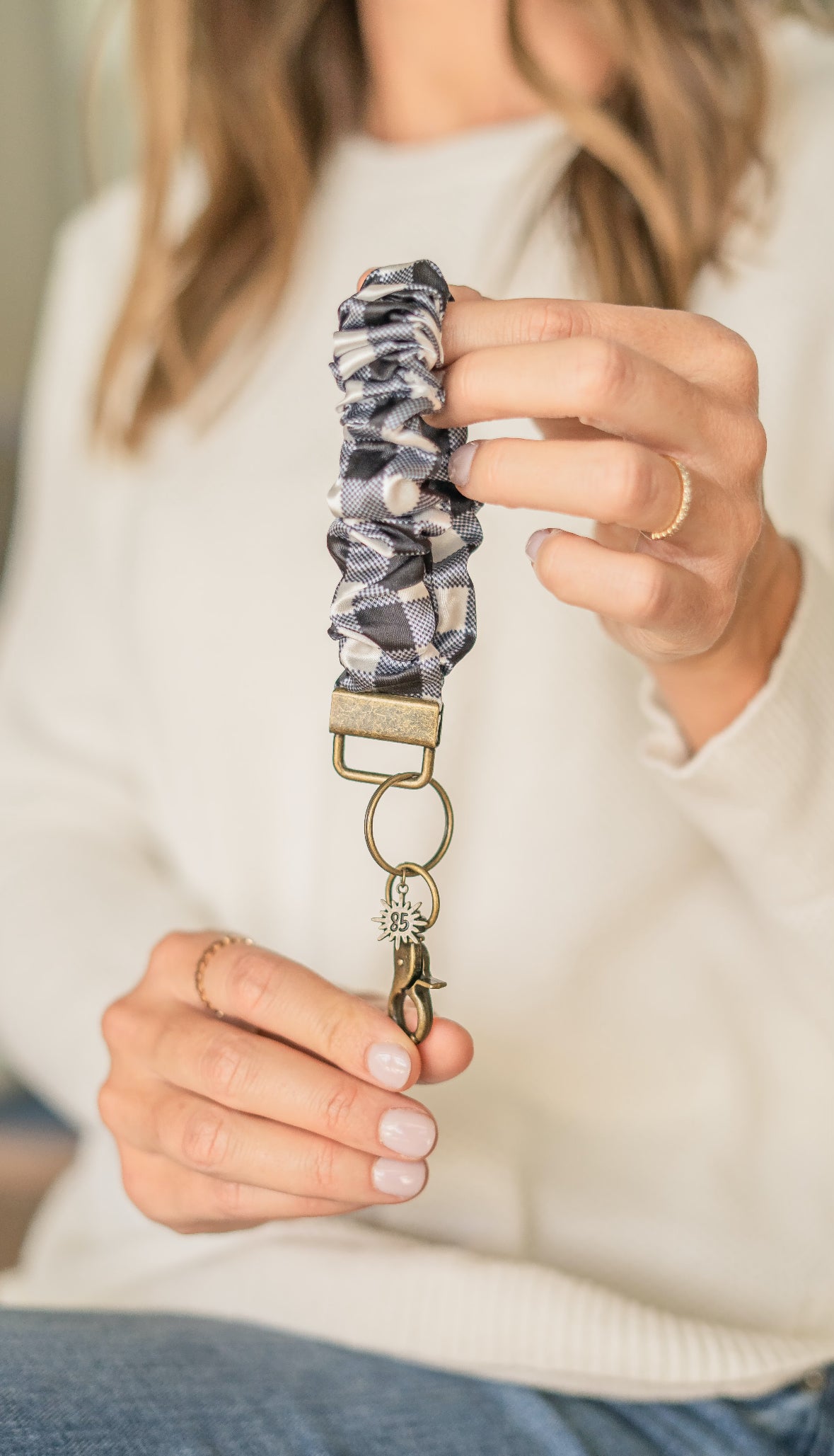 Black Silk Plaid Keychain